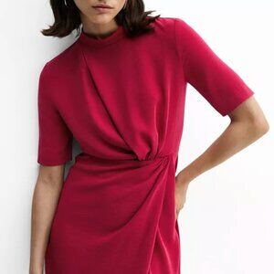 Berry Draped Detail Mini Dress (MANGO Size 2 XS) NEW WITH TAGS - AMAZING COLOR